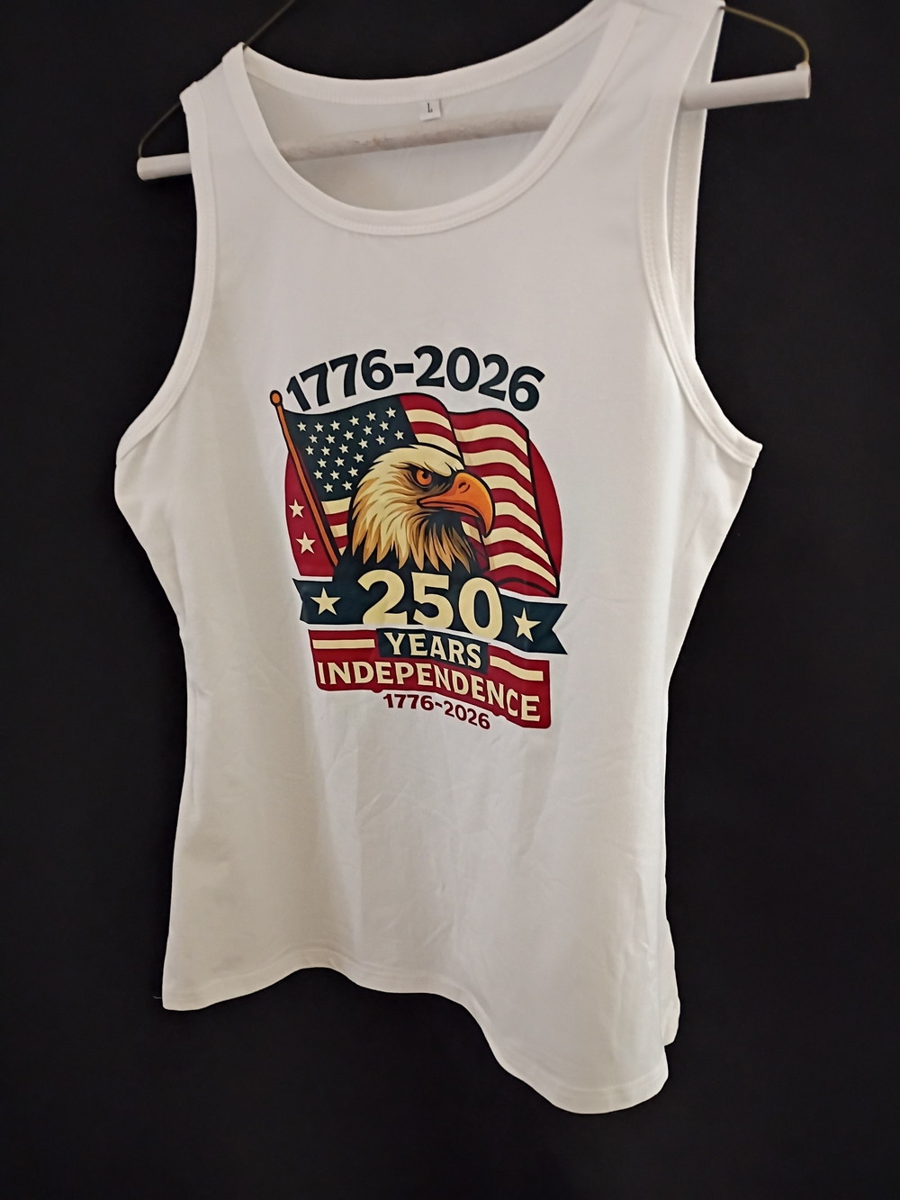 Rand New White Tank Top with 250 Years Independence Eagle Graphic